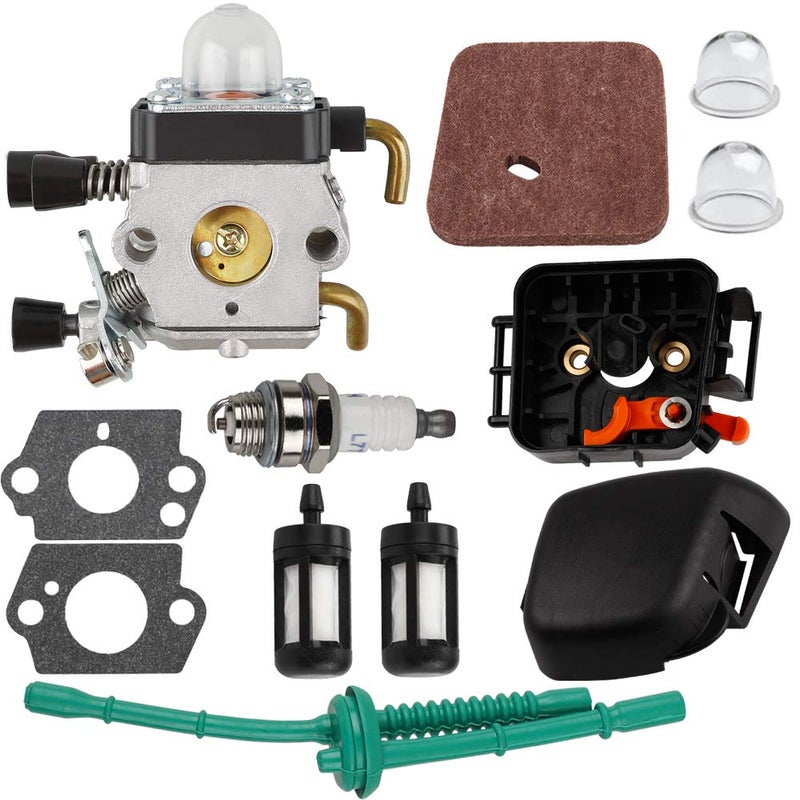 HUSWELL FS45 FS55 Carburetor for STIHL FS38 FS45 FS46 FS55 KM55 HL45 FS45L FS45C FS46C FS55C FS55R C1Q-S97 String Trimmer Weed Eater w Air Filter Cover & Housing Fuel Line Kit - Image 1